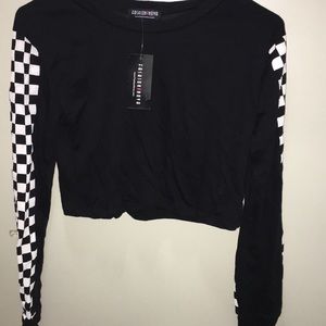 checkered long sleeve crop top